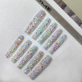 GGddsha Long Novel Design And Reusable HandmadePMMA Acrylic Press On Nails Full Coverage Candy 3D CrystaFake Nails With Box Gifts For Women,Pastel Galaxy