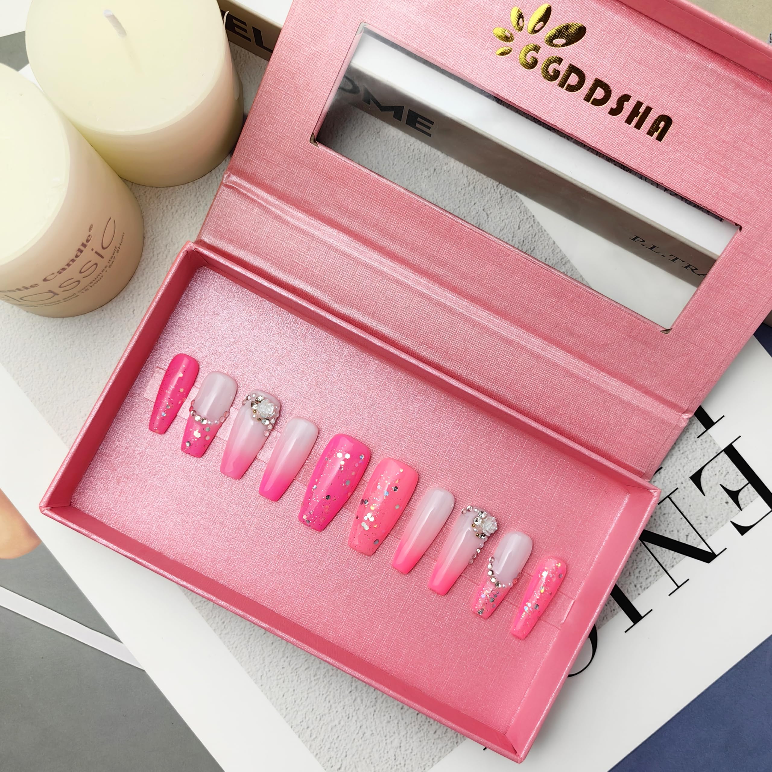 GGddsha Nails Handmade Pmma Acrylic Nails Press On NailsShort Reusable Fake False Nails Kit With Box Gifts ForWomen,Blush Elegance