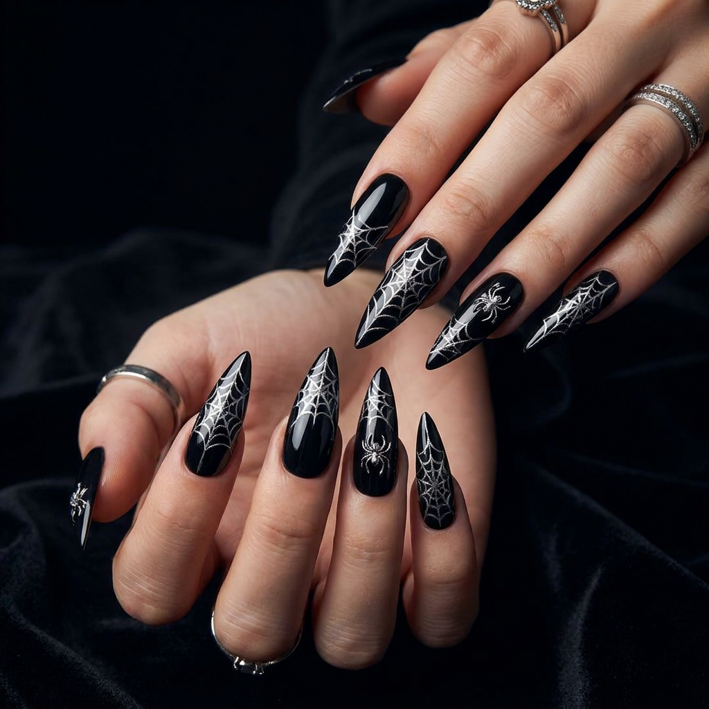 Black Widow Handmade Press-On Nails | Removable, Reusable
